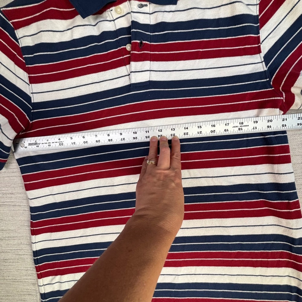 LL Bean Mens Red White Blue Striped Cotton Polo Shirt Traditional Fit M 300456 - Picture 4 of 6